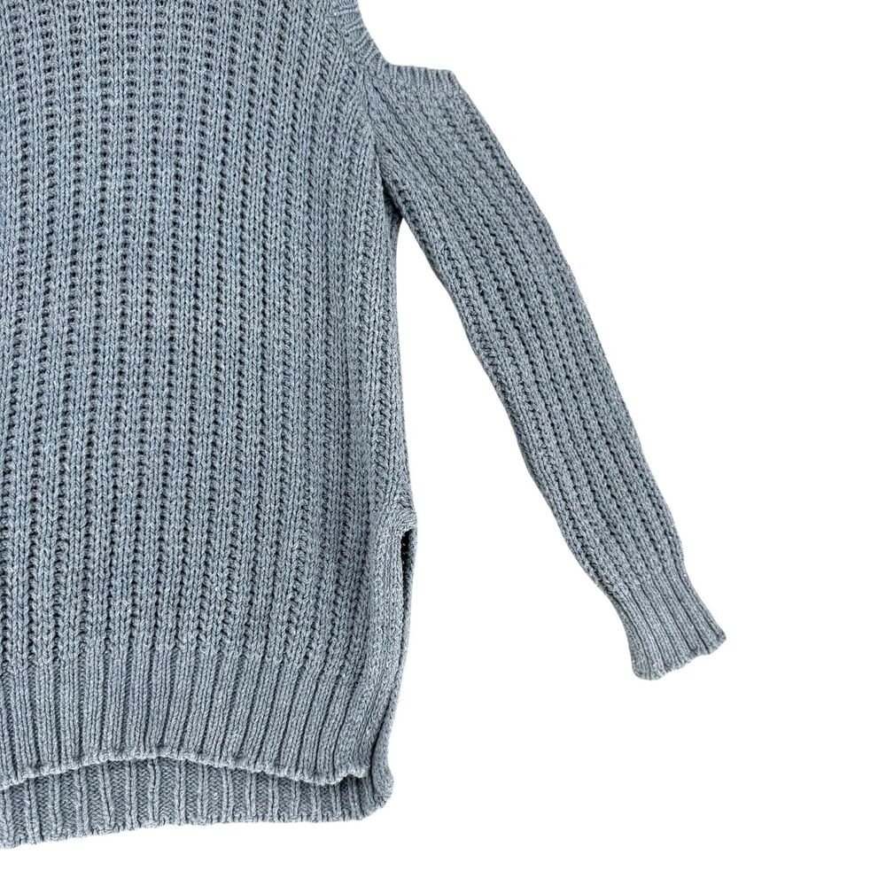 BCBGMAXAZRIA Blue Cold Shoulder Sweater Women Medium Chunky Knit Italy Textured - Picture 6 of 13